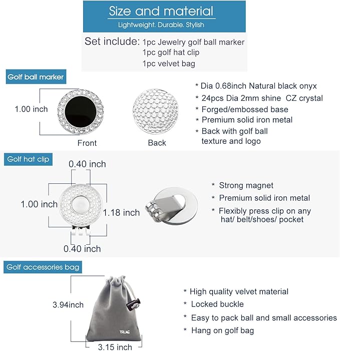 Golf Ball Marker Hat Clip with Pearl Crystal Ball Marker, Golf Accessories, Golf Gifts, Golf Ball Markers for Women