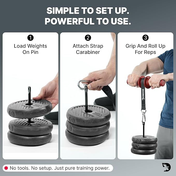 DMoose Fitness Forearm Strengthener & Wrist Roller - 2 in 1 Arm Exerciser with Non-Slip Premium Grip, Durable Nylon Rope - Helps with Elbow Tendonitis, Wrist Recovery & Strength Training (Patented)