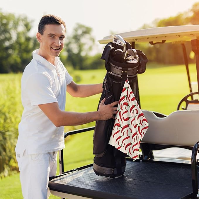Chili Golf Towel Waffle Microfiber with Hook Detachable Clip 24x16in