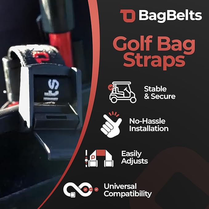 Golf Bag Cart Straps, Golf Cart Belt Attachment, Holds Bag to Cart for Easy Access to Clubs, Golf Cart Accessories, Black