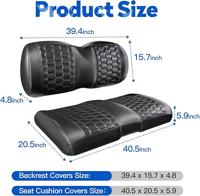 NOKINS Golf Cart Seat Covers, Fit EZGO TXT RXV Freedom Liberty Express Premium Front Seat Cushion, EZGO Premium Accessories Vinyl Seat Covers, No Nails Required (Carbon Fiber Black&Black)