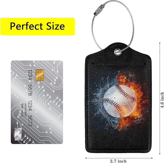 2 Pack Baseball Luggage Tags for Suitcases, Cool Leather Luggage Tag for Travel, Bag Tag Privacy Name ID Card Bag Labels for Friends Adults Kids Tourists Sports