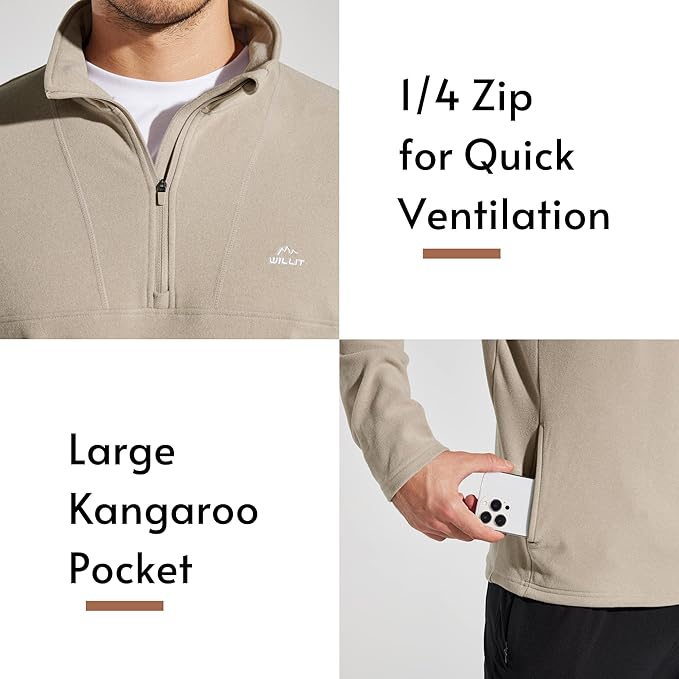 Willit Men's Winter Shirts Fleece Pullover with Pocket Quarter Zip Cold Weather Golf Hiking Casual Warm Shirts Long Sleeve