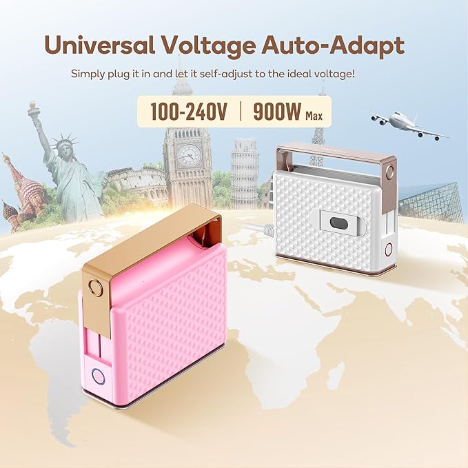 Newbealer Travel Steam Iron for Clothes, Global Voltage 100-240V Handheld Steamer, 293℉ Dry Ironing, Non-Stick Ceramic Soleplate, Horizontal & Vertical Steaming, Auto-off, Silicone Rest & Zipper Bag