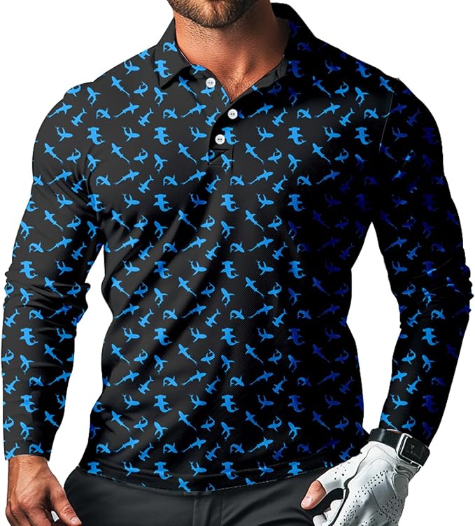 Men's Long Sleeve Golf Shirt Quick Dry 3 Button Work Fishing Outdoor Casual Collar Shirt