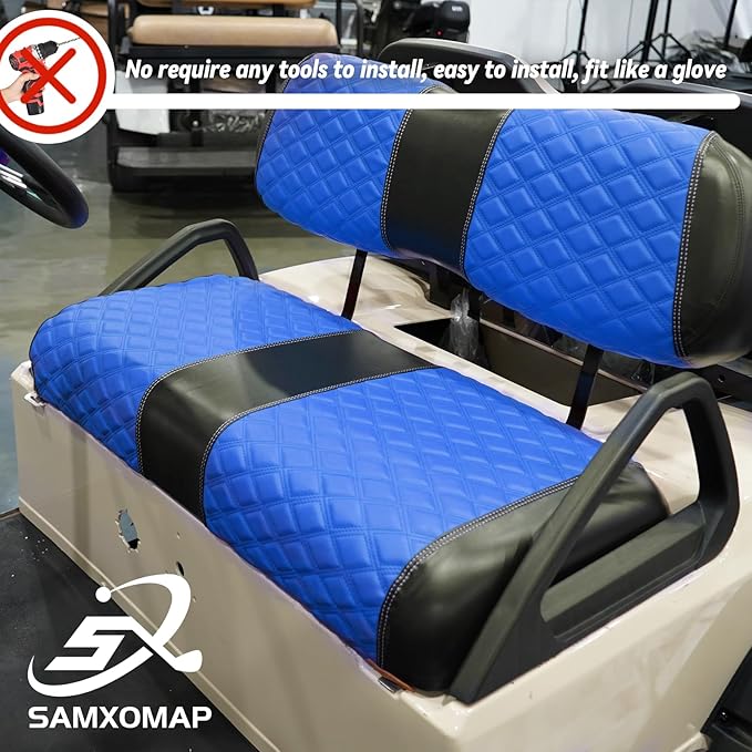 Golf Cart Front and Rear Seat Covers Waterproof and Sun Resistant Marine Grade Vinyl Leather Seat Cover Accessories for Club Car DS 2000.5-up,Blue(4PCS)