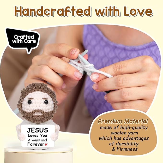 AICase Little Jesus Loves You Figures Christian Gifts, Faith Based Emotional Support Crochet Inspirational Religious Spiritual Baptism First Communion Decor Christmas Graduation Women Birthday