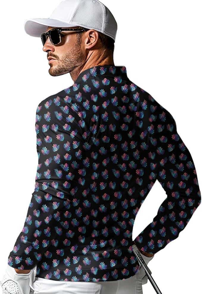 Men's Long Sleeve Golf Shirt Quick Dry 3 Button Work Fishing Outdoor Casual Collar Shirt