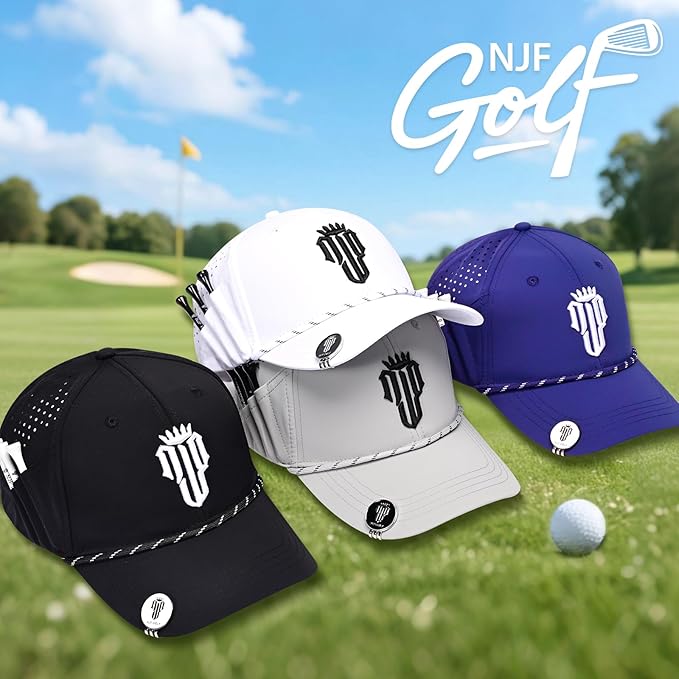 NJF Golf™ Hat Men - Breathable Mens Golf Hats, Adjustable Rope Snapback Cap, Convenient Cap with Tee Holder