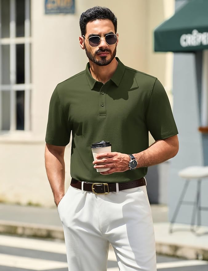 TACVASEN Mens Polo Shirts Short Sleeve Pique 3 Buttons Golf Polo Cooling Performance Moisture Wicking Shirt