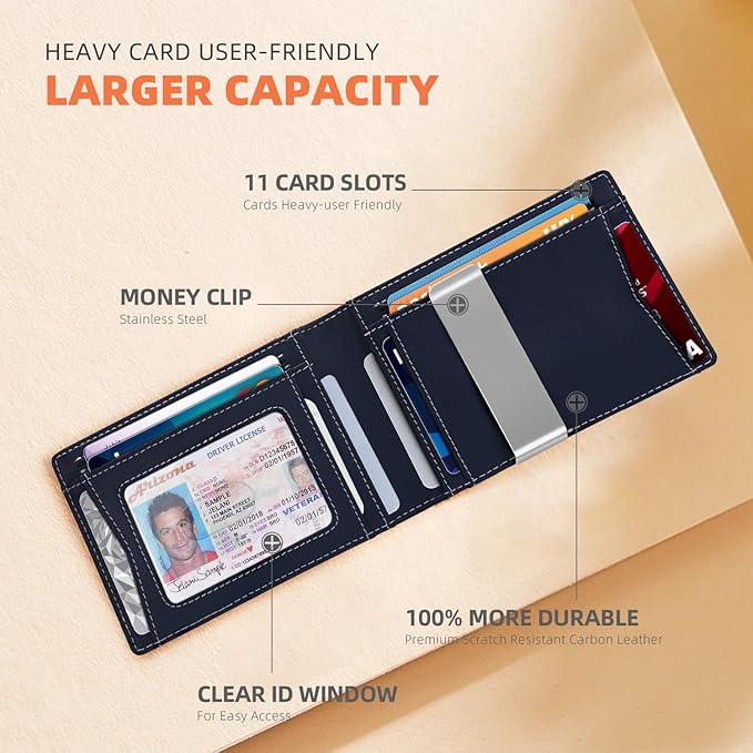 RUNBOX Money Clip Wallets for Men,Slim Leather Mens Bifold Wallet,RFID Blocking Front Pocket Wallet,Thin Credit Card Holder with Gift Box