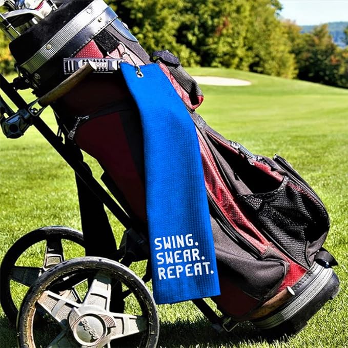 DYJYBMY Swing Swear Repeat Golf Towel with Clip Golf Ball Towel for Golf Course Exercise, Golfsport Gifts for Men, Birthday Gifts for Golfsport Fan, Retired Gifts for Coworker Boss Friend