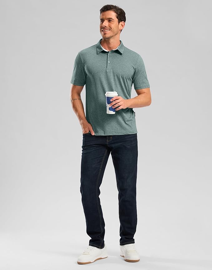 Golf Shirts Heather Polo Short Sleeve Dry Fit Lightweight Moisture Wicking Collared Shirts Casual Athletic Business