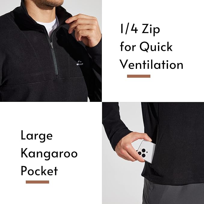 Willit Men's Winter Shirts Fleece Pullover with Pocket Quarter Zip Cold Weather Golf Hiking Casual Warm Shirts Long Sleeve