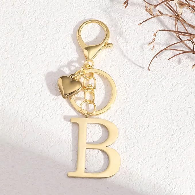 Metal Heart Alphabet Keychain for Women, Girls - Cute Initial Letter Accessories for Purse, Bag Charms and Backpack