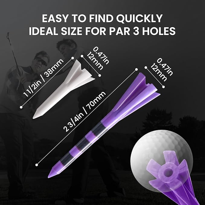 FINGER TEN Unbreakable Golf Tees Plastic 80 3 1/4" or 2 3/4" Driver Tees with 20 1 1/2" Iron Tees Assorted Pack, Low Resistance & Consistent Height Long Short Tees with Bright Colors