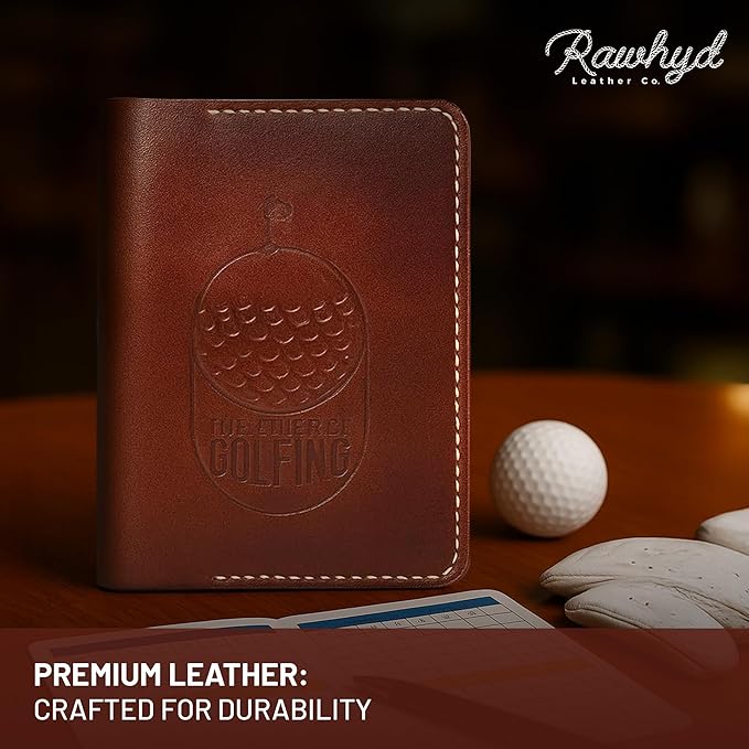 Refillable Golf Scorecard Holder–Full Grain Leather Golf Yardage Book Cover w/Golf Scorecard Book, Pencil Holder & Card Slot–Great Gift for Golfers-Unique Golf Gifts for Men & Women(Pen not included)