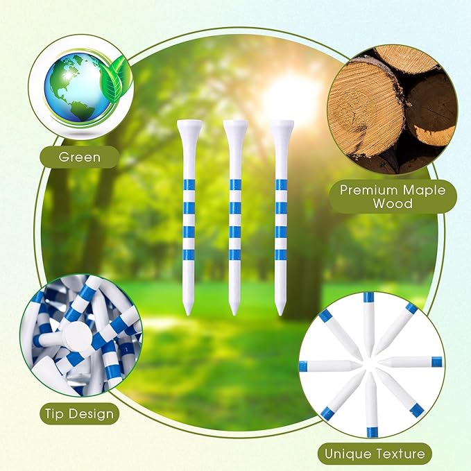 Vinsot 1000 Pcs Golf Tees Bulk 3-1/4 '' Wooden Bamboo Tees Decoration for Men Women Clubs Golf Ball Theme Party Accessories School Supplies(White Blue,Stripe)