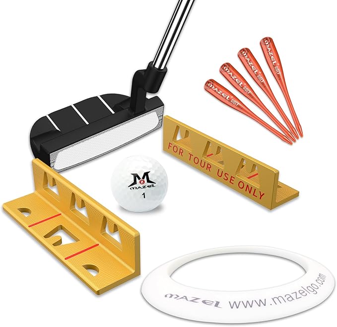 MAZEL Golf Alignment Putting Training Aids - Golf Putting Path Tool for Consistency & Accuracy - Include Putting Gates,Ring & Golf Tees