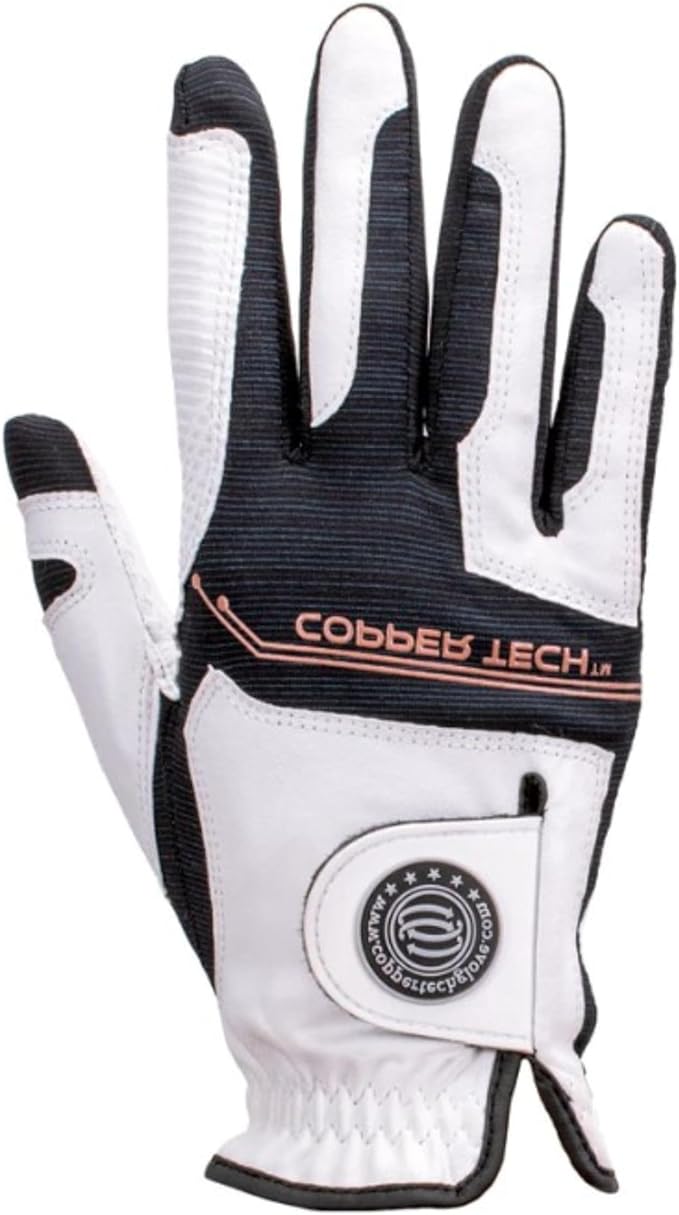 Copper Infused Golf Glove for Men – White/Black – Single Pack – Compression Fit, Arthritis Relief, Non-Slip Grip – USGA Approved