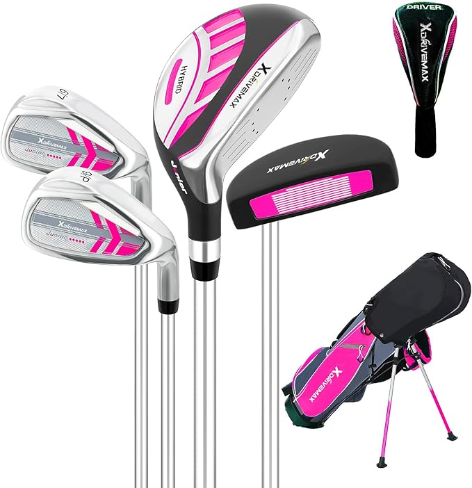 5/6 Pieces Kids Golf Club Set, Junior Golf Club Set Ages 4-12 Includes Stand Bag, 1# Drive, 5# Hybrid, 6/7#, 9/P# Irons and Putter Right Hand for Boys Girls