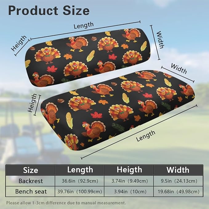 Golf Cart Seat Covers, Universal Fit & Nonskid Bottom Fits for Club Car 2 Person Seats Golf Carts