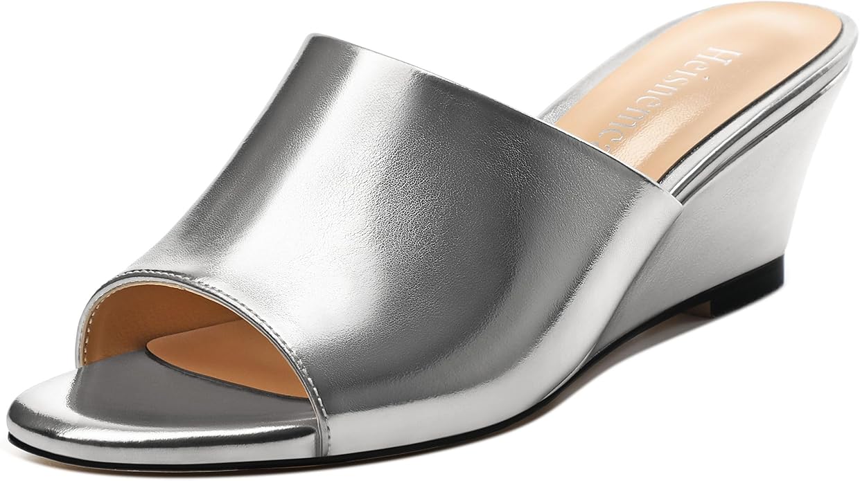 Wedge Sandals for Women Open Toe Wedge Heels Womens Matte High Heel Sandal Round Toe Heeled Wedge Sandals Slip on Casual shoes 2 inch