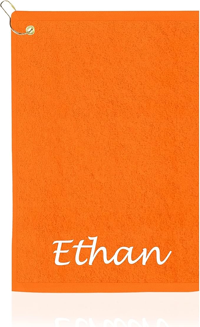 Personalized Passion Golf Towel with Embroidered Name - 16"x26" Custom Golf Towels with Clip - Soft & Highly Absorbent Plush Velour - Easily Wipes Away Sweat and Dirt - Gift for Golfers - Orange