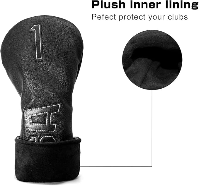 Golf Club Head Covers,USA Golf Driver Headcover Fariway Wood Covers Hybrid Head Covers 3 Wood Headcover Leather Golf Headcover with Number Tag for All Brand