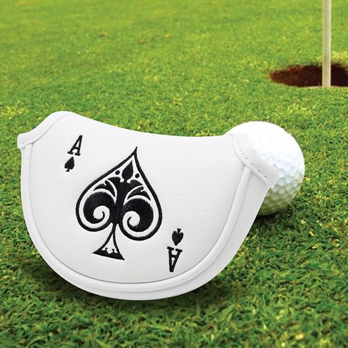 Golf Putter Cover Headcover Magnetic, Poker Ace Style Golf Club Head Cover, 4 Models Available Headcovers for Blade Half-Mallet Square Putters