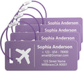 4 Pack Personalized Luggage Tags, Custom Engraved Aluminum Luggage Tags with Your Personalized Text, Waterproof Metal Name Tags with Steel Loop for Bags, Suitcase, Baggage, Backpack (Purple, Small)
