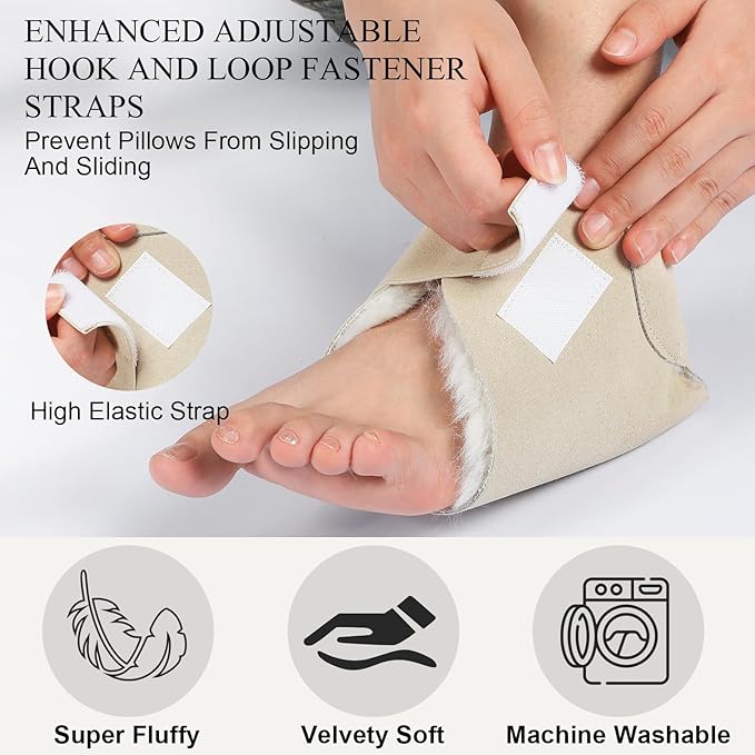2 Pairs Heel Protector Boot Sheepskin Heel Protectors Soft Foot Cushions Pads with Securing Strap for Protect Feet Ankle Pressure Bed Sores(Beige)