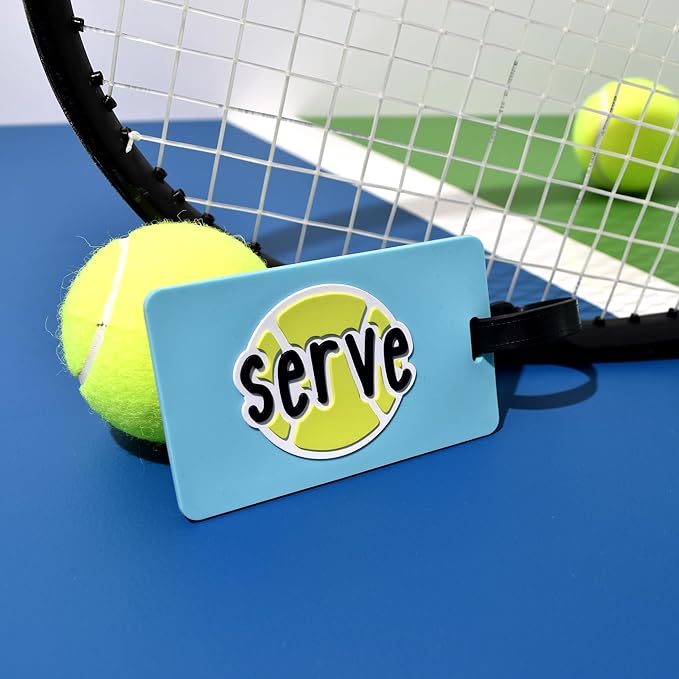 Tennis Bag Tag – Serve Design, Flexible Silicone Luggage Tag, Waterproof & Durable, Secure Strap for Quick Bag Identification, Ideal Gift for Tennis Players