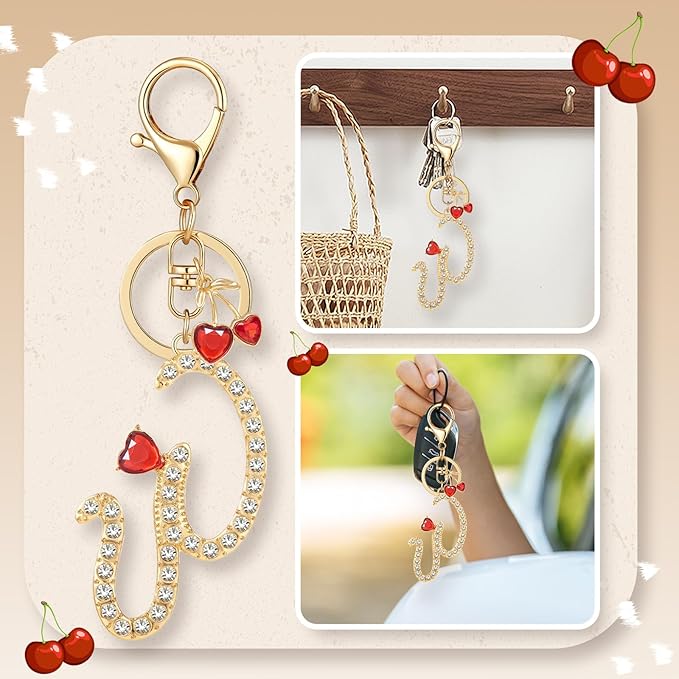 Gold Plated Alphabet Initial Letter Keyring Keychain for Women Girls Crystal Key Chains for Wallet Backpack Bag Charm