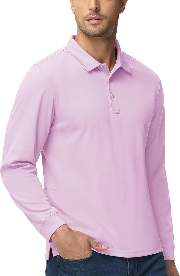MAGCOMSEN Men's Polo Shirts 3 Button Quick Dry Performance Long Sleeve Tactical Shirts Pique Jersey Golf Shirt