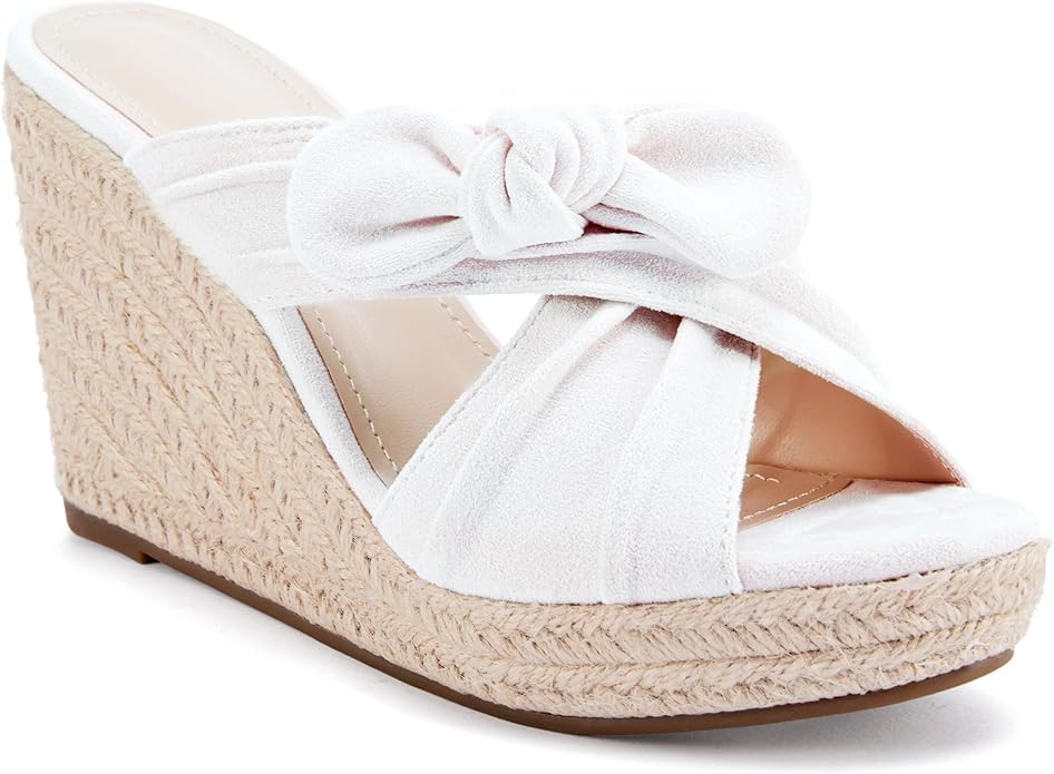 Womens Espadrilles Wedge Sandals Slides Platform Slip on Bow Knot Open Toe Summer Mules Shoes