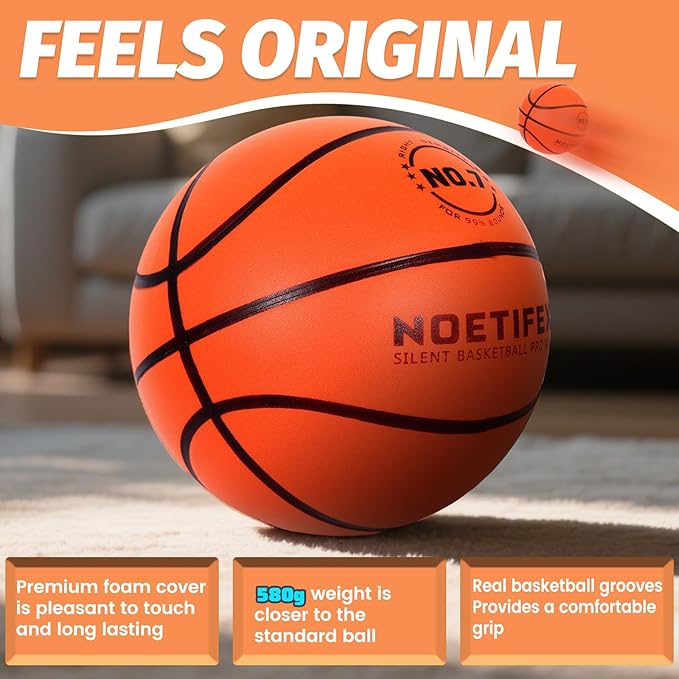Upgraded 580g Weighted Silent Basketball, High-Density Quiet Indoor Training Ball with Gift Box, Real Bounce Soft Material, Ideal for Home & Apartment Dribbling Practice