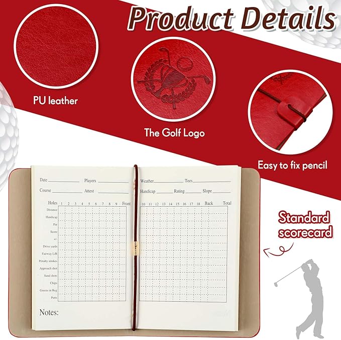 Yexiya Golf Scorecard Book with Pencil Leather Golf Journal Scorecard Holder Accessories Notebook Log Book Pocket Scorebook Gifts for Men Golfers, Sports and Outdoor Club Accessories
