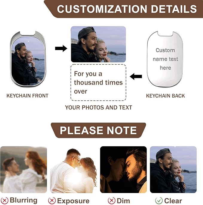 Custom Keychains with Picture Personalized Photo Logo Text Customized Key Chain for Boyfriend Dad Men Women Gifts