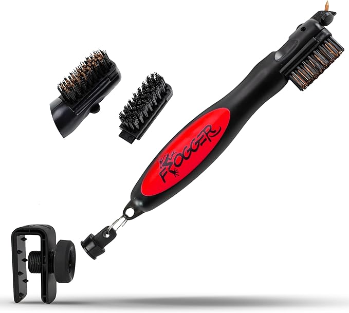 Frogger BrushPro Latch-It Golf Club Cleaner, Ergonomic Grip and Latch-it Magnet - Professional Golf Club Brush and Groove Cleaner for Golfers