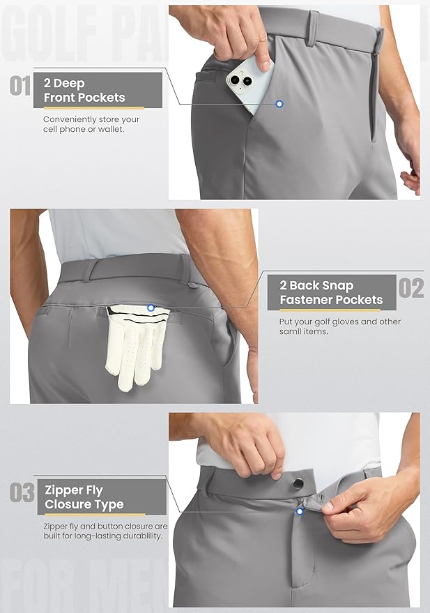 Soothfeel Men's Fleece Lined Pants 30"/32"/34" Golf Work Dress Pants Casual Insulated Warm Winter Trousers with Pockets