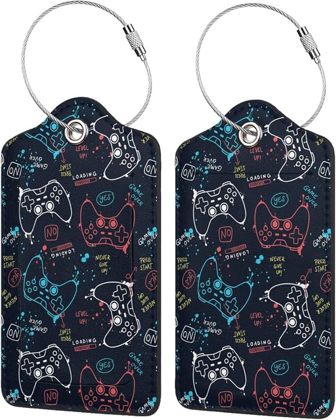 2 Pcs Gamer Luggage Tag for Suitcase Cute Gamepad Player Tags Birthday Gifts for Men Women Kids Boy Girl Travel Identifiers Privacy Cover ID Label with Steel Loop
