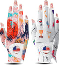 Golf Gloves Women with Ball Marker 2 Pack, Right Handed Golfer Left Hand, Ladies Breathable Soft All Weather Grip Glove Fit Size Small Medium Large XL