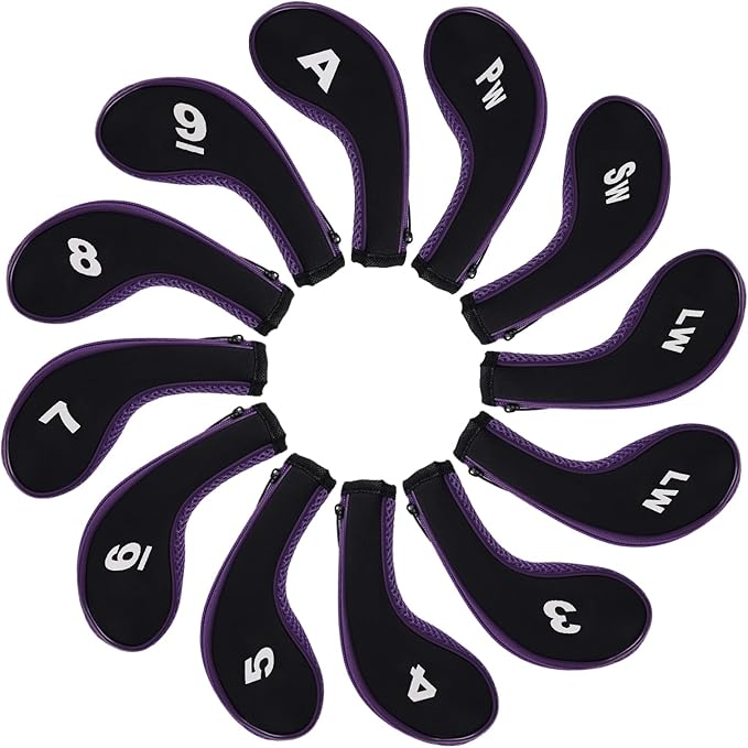 Andux Number Print Golf Iron Club Head Covers Long Neck with Zipper 12pcs/Set