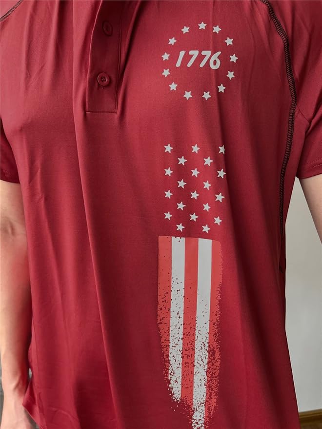 HARGLESMAN Men's 1776 Independence Day American Flag Short Sleeve Polo Golft Shirt(S-3XL)