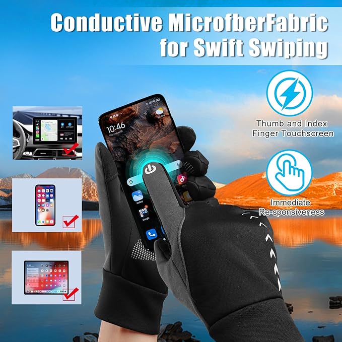 Cierto Winter Gloves Men Women: Touch Screen Thermal Cold Weather Gloves,Mens Womens Windproof Warm Gloves for Running Hiking Cycling Driving