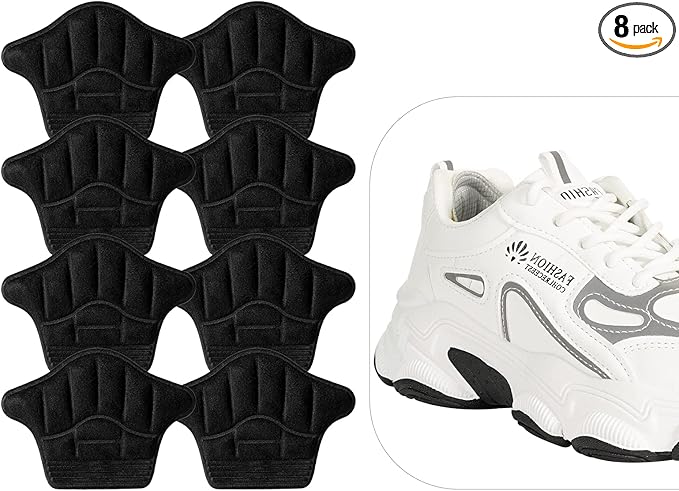 Reusable Heel Guards Liners for Loose Shoes & Too Big Boots - Self-Adhesive Heel Protector Pads (4 Black)