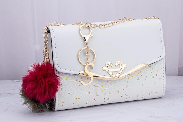 Cute Stainless Steel Gold Initial Letter Keychain for Women Girl, Charms for Key Handbag Backpack Bag, Personalized Gift