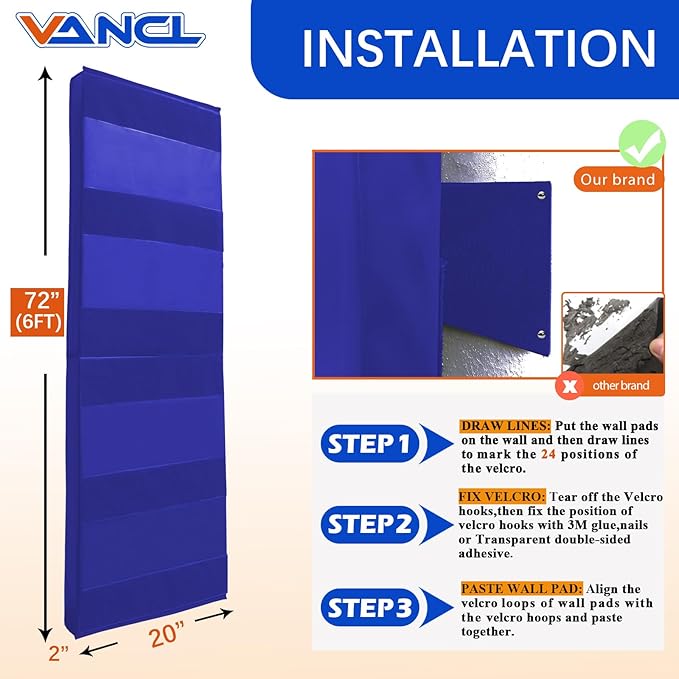 Gym Padding Wall Pads for Gym Wall Mats Basketball Wall Padding 2" Thick Foam Gym Wall Pad for Kids Wall Pad Protection, Waterproof Durable Wall Pads for Safety Colorful Wall Pad