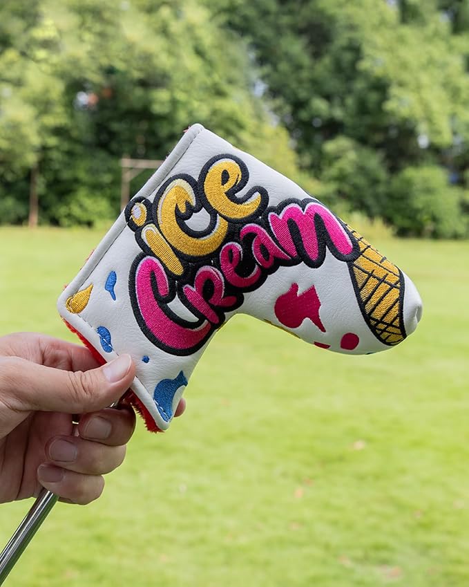 Golf Club Head Covers, Ice Cream Golf Headcovers for Drivers, Fairway Woods, Hybrids, Mallet Blade Putter Cover, Funny Golf Club Covers with Premium PU Leather and Advanced Embroidery for Most Brands